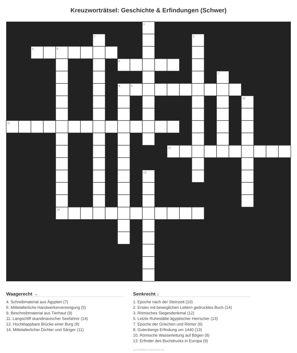 Kreuzworträtsel Kreuzworträtsel: Geschichte & Erfindungen (Schwer) aus der Kategorie Geschichte - kostenlos ausdrucken
