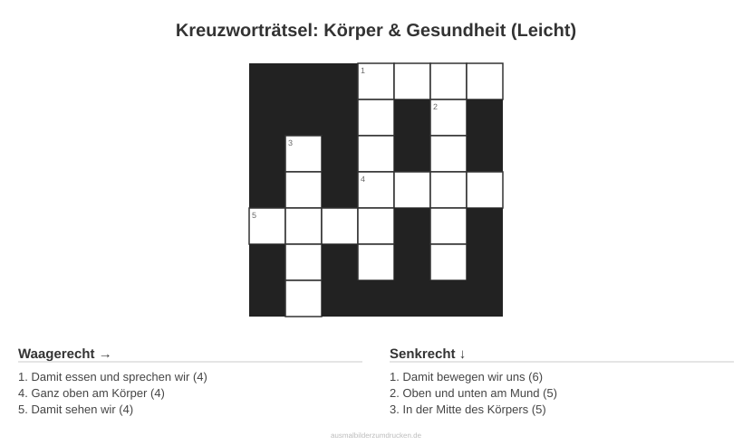 Kreuzworträtsel Kreuzworträtsel: Körper & Gesundheit (Leicht) aus der Kategorie Körper - kostenlos ausdrucken