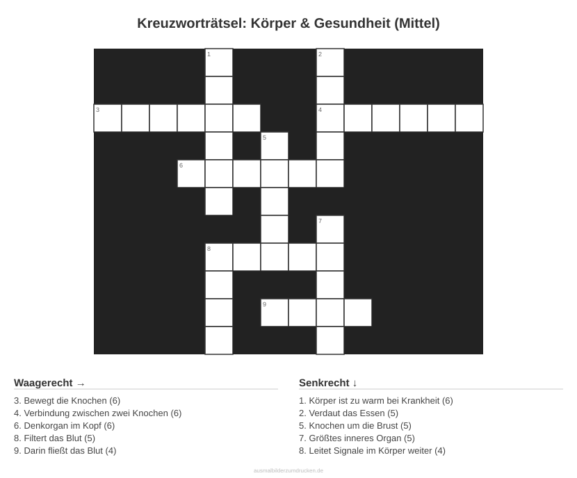 Kreuzworträtsel Kreuzworträtsel: Körper & Gesundheit (Mittel) aus der Kategorie Körper - kostenlos ausdrucken