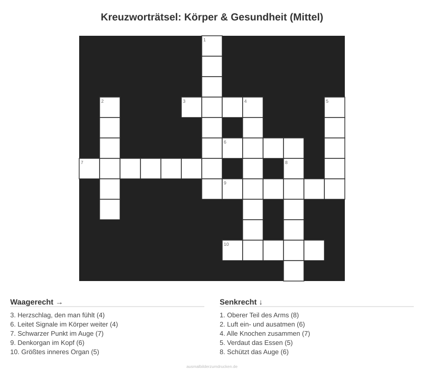 Kreuzworträtsel Kreuzworträtsel: Körper & Gesundheit (Mittel) aus der Kategorie Körper - kostenlos ausdrucken