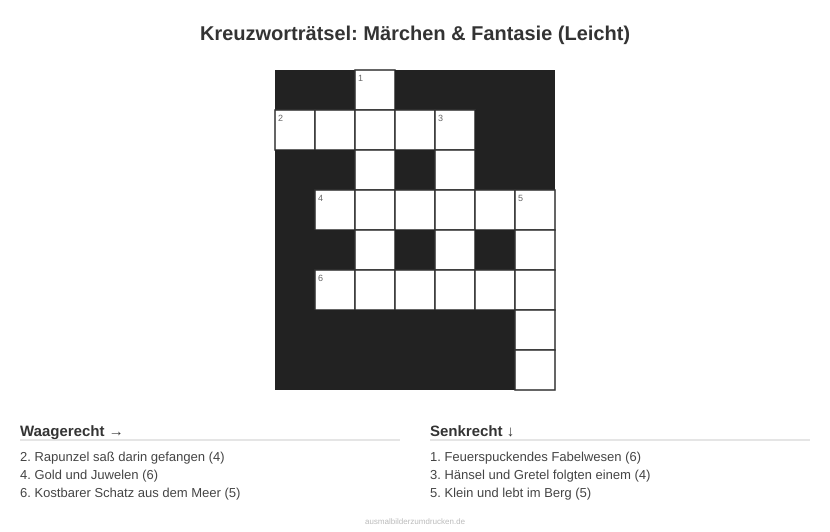 Kreuzworträtsel Kreuzworträtsel: Märchen & Fantasie (Leicht) aus der Kategorie Märchen - kostenlos ausdrucken