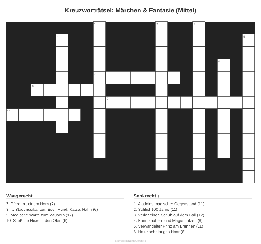 Kreuzworträtsel Kreuzworträtsel: Märchen & Fantasie (Mittel) aus der Kategorie Märchen - kostenlos ausdrucken