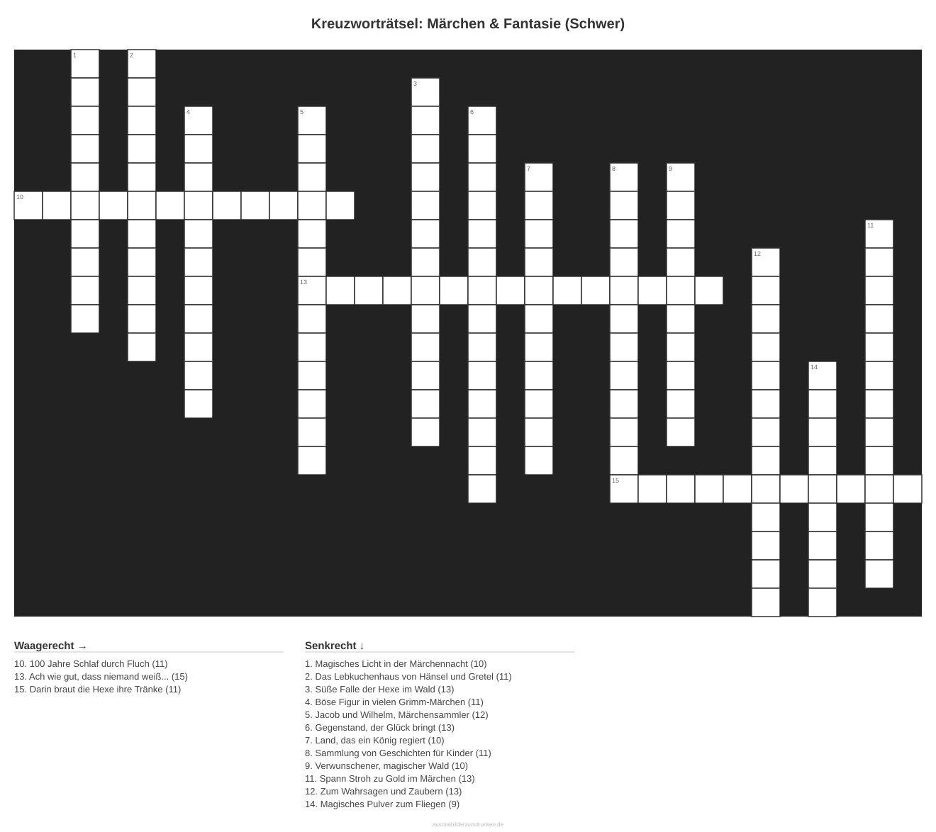Kreuzworträtsel Kreuzworträtsel: Märchen & Fantasie (Schwer) aus der Kategorie Märchen - kostenlos ausdrucken