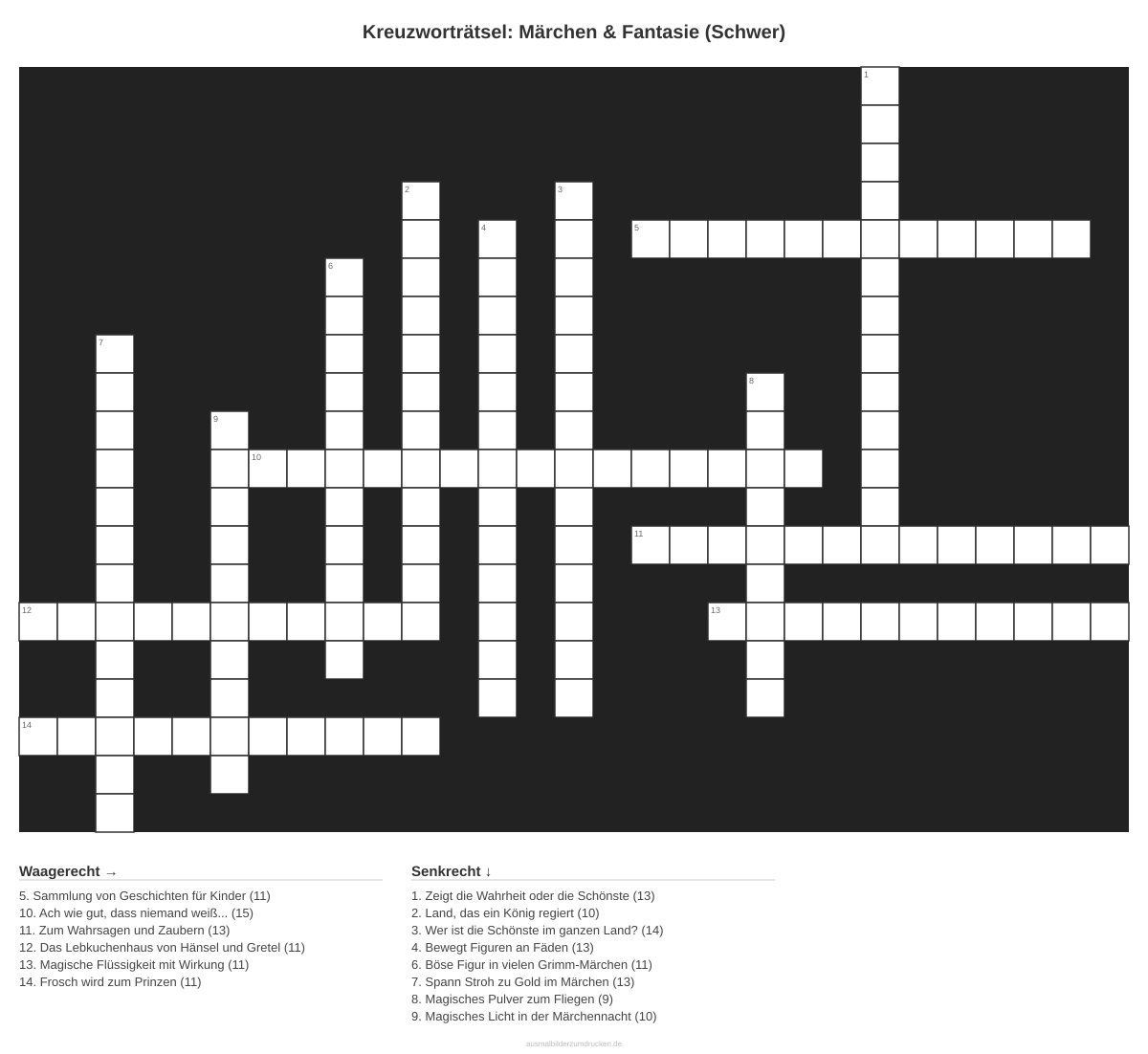 Kreuzworträtsel Kreuzworträtsel: Märchen & Fantasie (Schwer) aus der Kategorie Märchen - kostenlos ausdrucken