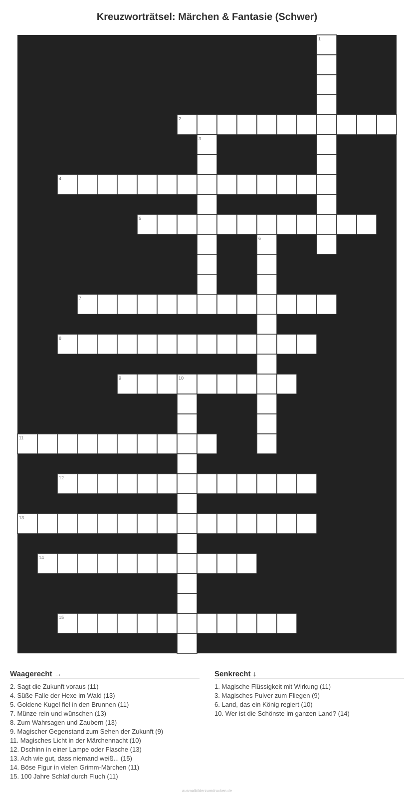 Kreuzworträtsel Kreuzworträtsel: Märchen & Fantasie (Schwer) aus der Kategorie Märchen - kostenlos ausdrucken