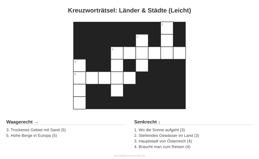 Kreuzworträtsel Kreuzworträtsel: Länder & Städte (Leicht) aus der Kategorie Länder - kostenlos ausdrucken