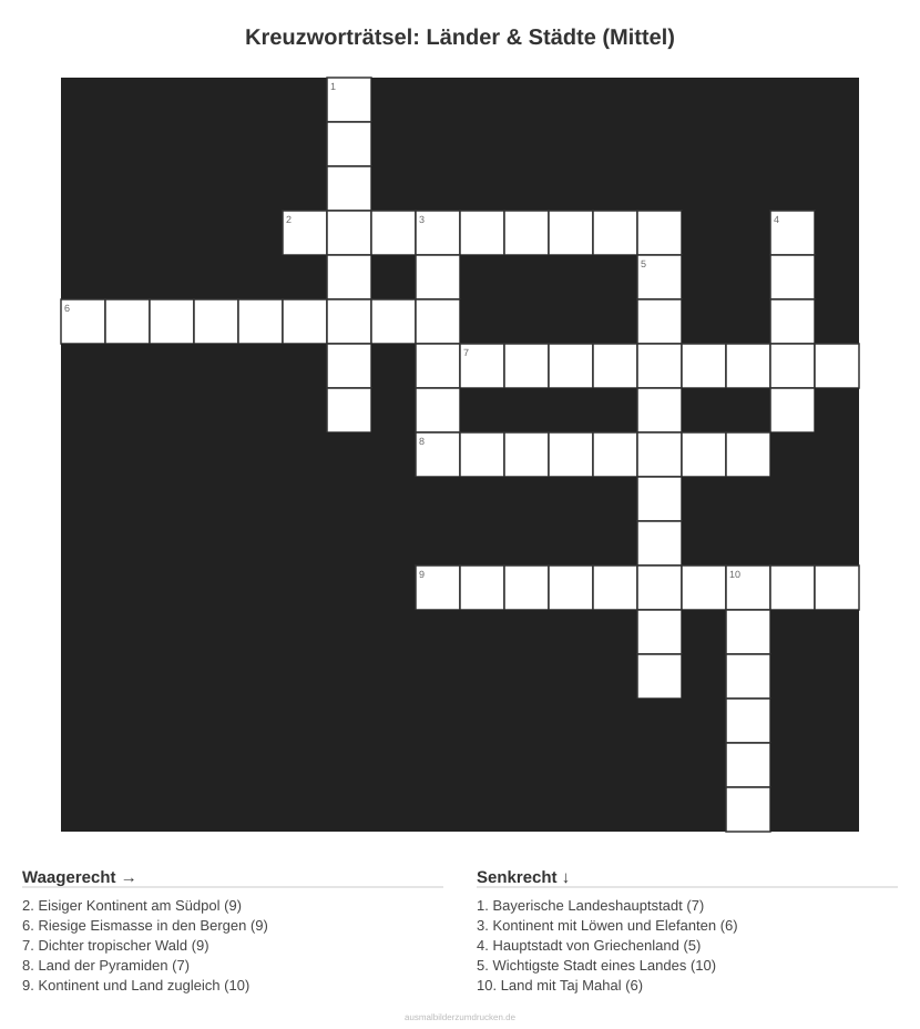 Kreuzworträtsel Kreuzworträtsel: Länder & Städte (Mittel) aus der Kategorie Länder - kostenlos ausdrucken