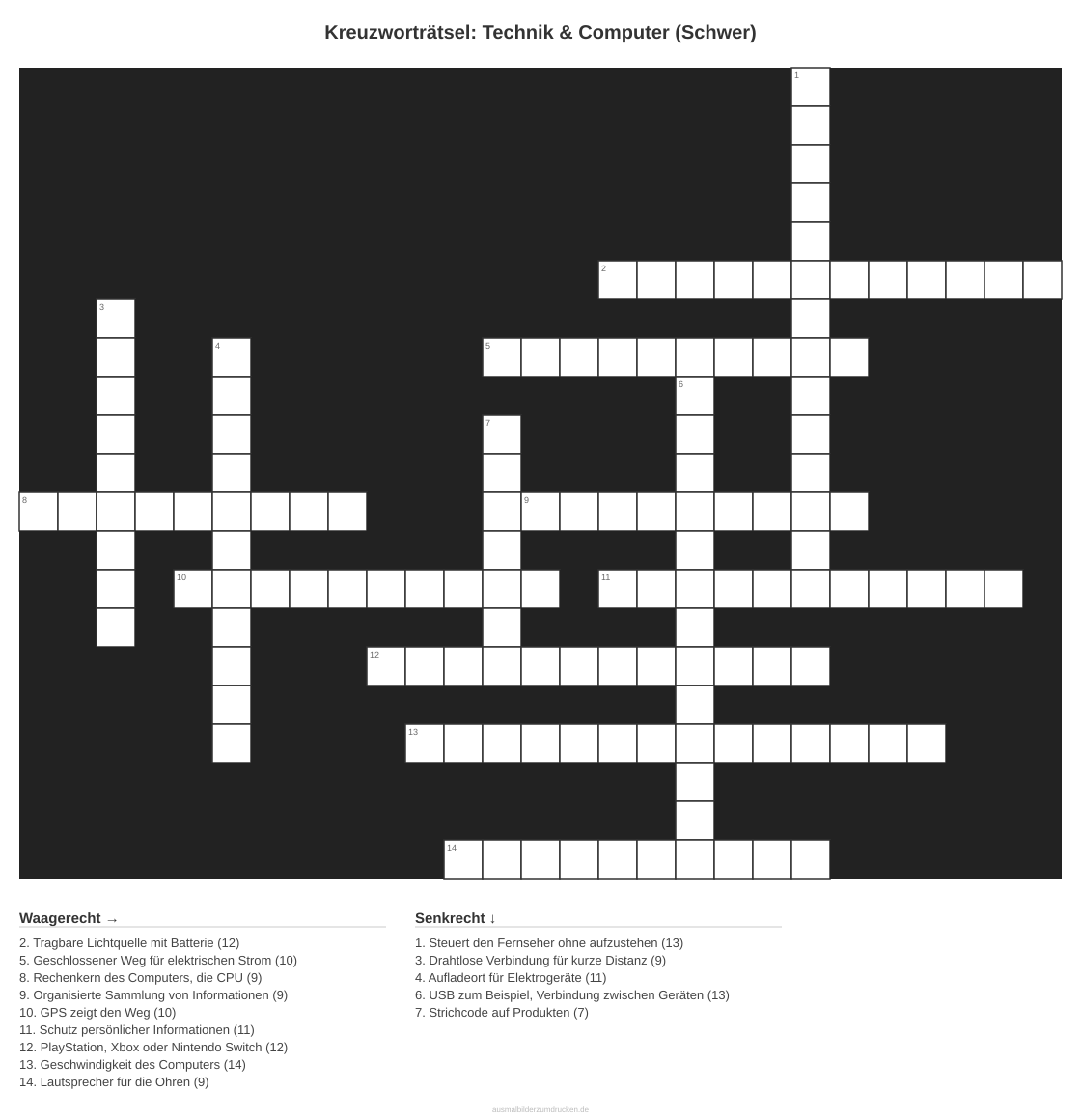 Kreuzworträtsel Kreuzworträtsel: Technik & Computer (Schwer) aus der Kategorie Technik - kostenlos ausdrucken