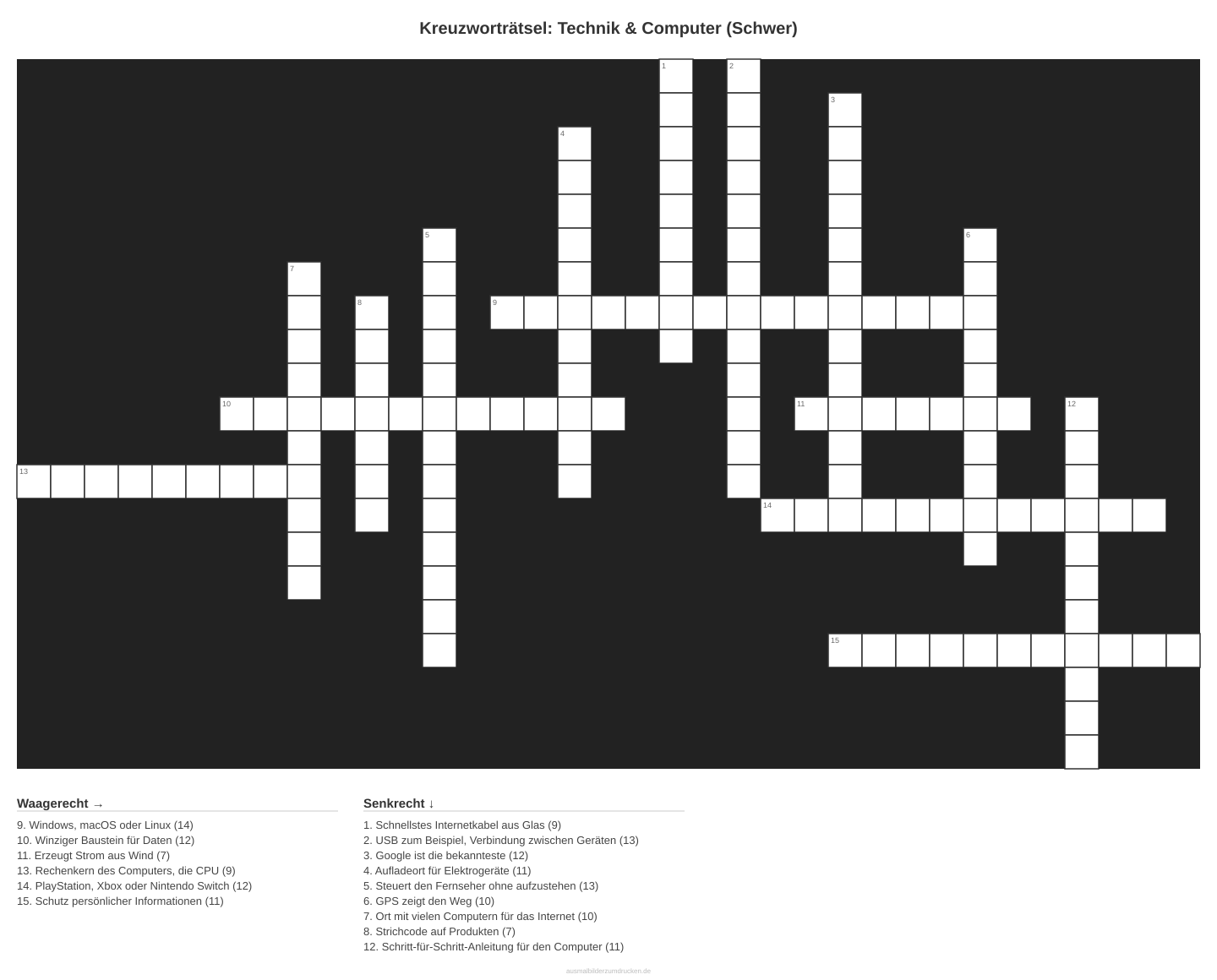 Kreuzworträtsel Kreuzworträtsel: Technik & Computer (Schwer) aus der Kategorie Technik - kostenlos ausdrucken