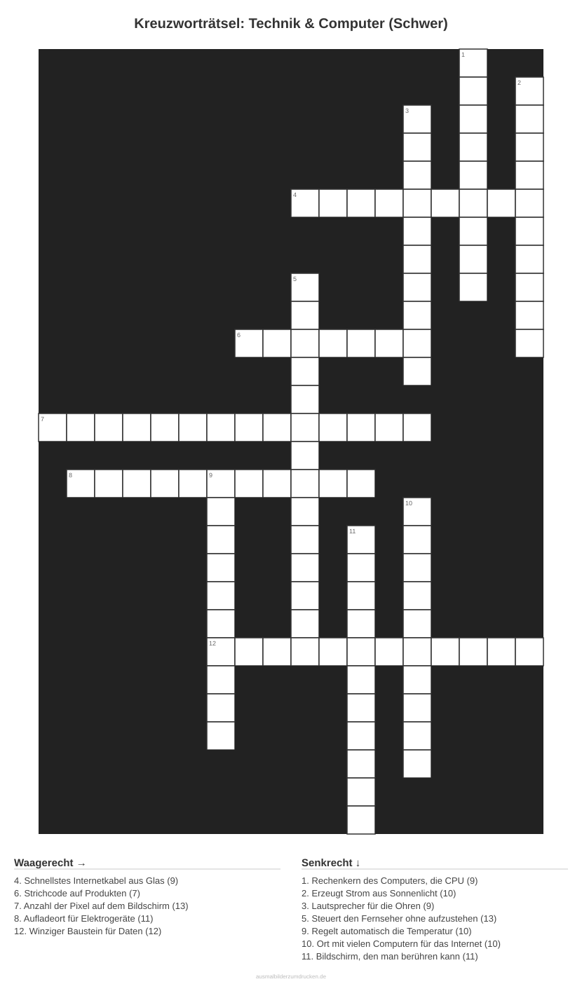 Kreuzworträtsel Kreuzworträtsel: Technik & Computer (Schwer) aus der Kategorie Technik - kostenlos ausdrucken