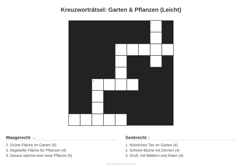Kreuzworträtsel Kreuzworträtsel: Garten & Pflanzen (Leicht) aus der Kategorie Garten - kostenlos ausdrucken