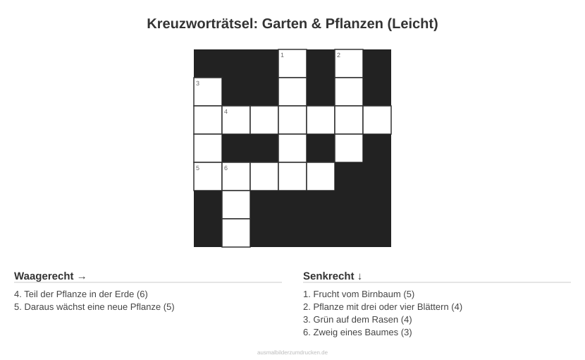 Kreuzworträtsel Kreuzworträtsel: Garten & Pflanzen (Leicht) aus der Kategorie Garten - kostenlos ausdrucken