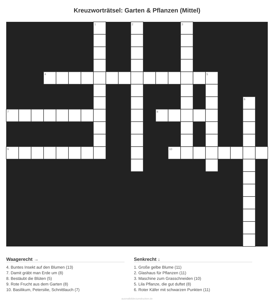 Kreuzworträtsel Kreuzworträtsel: Garten & Pflanzen (Mittel) aus der Kategorie Garten - kostenlos ausdrucken