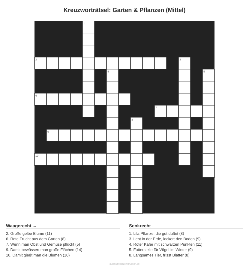 Kreuzworträtsel Kreuzworträtsel: Garten & Pflanzen (Mittel) aus der Kategorie Garten - kostenlos ausdrucken
