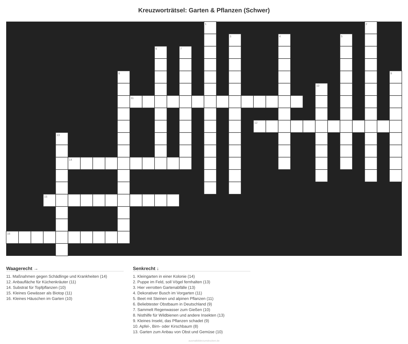 Kreuzworträtsel Kreuzworträtsel: Garten & Pflanzen (Schwer) aus der Kategorie Garten - kostenlos ausdrucken