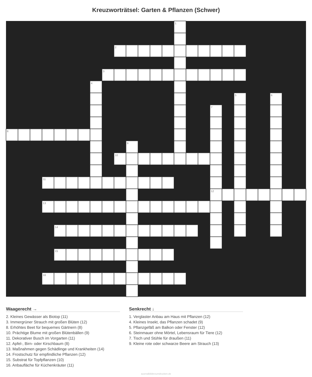 Kreuzworträtsel Kreuzworträtsel: Garten & Pflanzen (Schwer) aus der Kategorie Garten - kostenlos ausdrucken