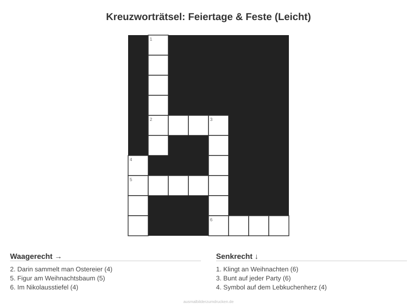 Kreuzworträtsel Kreuzworträtsel: Feiertage & Feste (Leicht) aus der Kategorie Feste - kostenlos ausdrucken