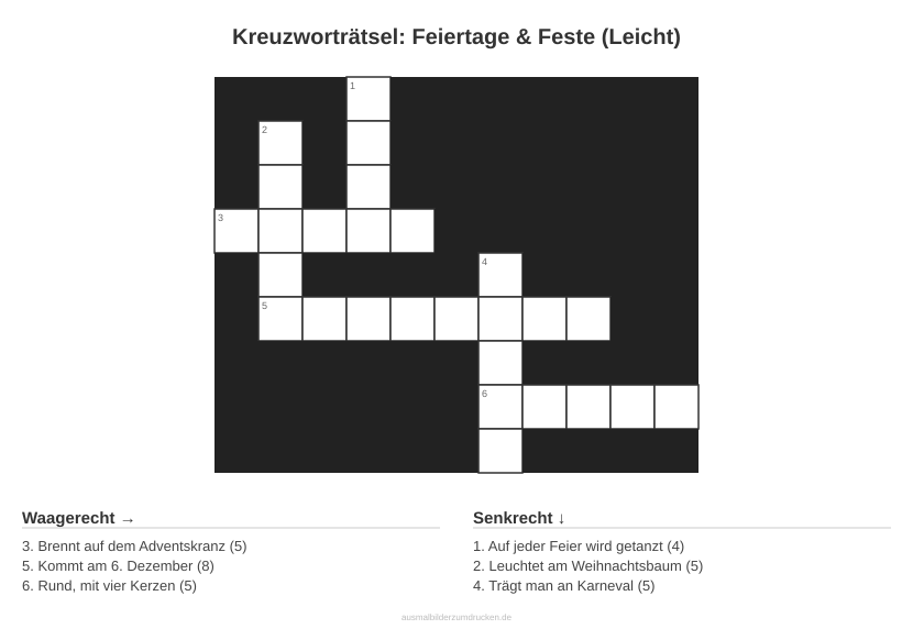 Kreuzworträtsel Kreuzworträtsel: Feiertage & Feste (Leicht) aus der Kategorie Feste - kostenlos ausdrucken
