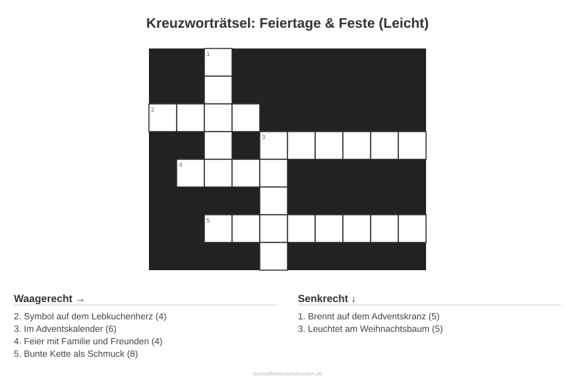 Kreuzworträtsel Kreuzworträtsel: Feiertage & Feste (Leicht) aus der Kategorie Feste - kostenlos ausdrucken