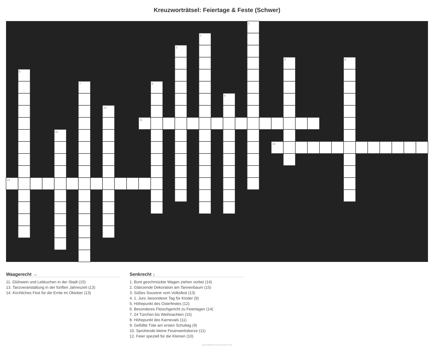 Kreuzworträtsel Kreuzworträtsel: Feiertage & Feste (Schwer) aus der Kategorie Feste - kostenlos ausdrucken