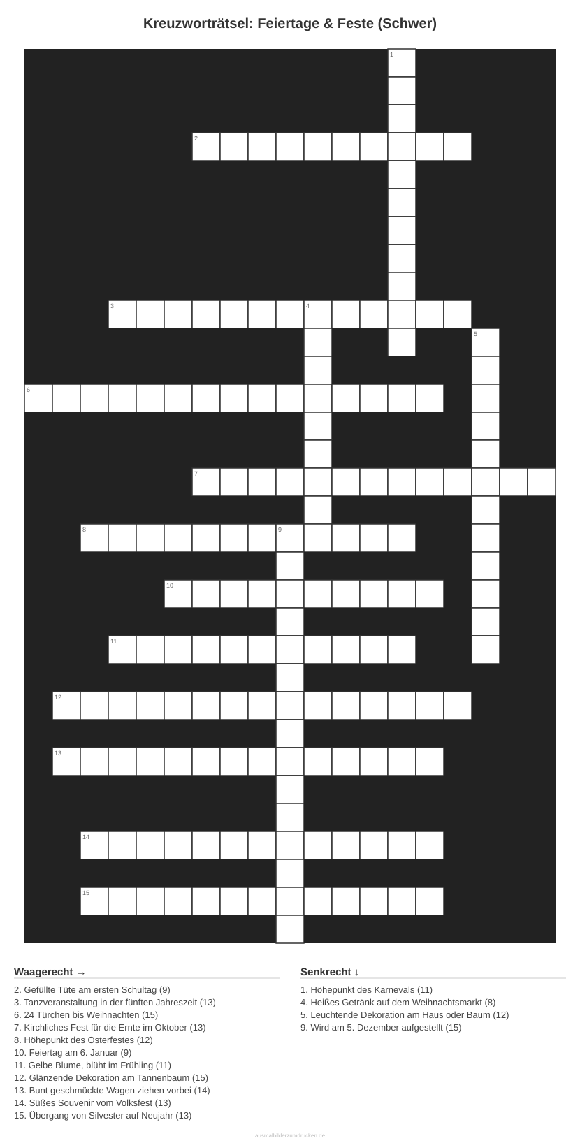 Kreuzworträtsel Kreuzworträtsel: Feiertage & Feste (Schwer) aus der Kategorie Feste - kostenlos ausdrucken