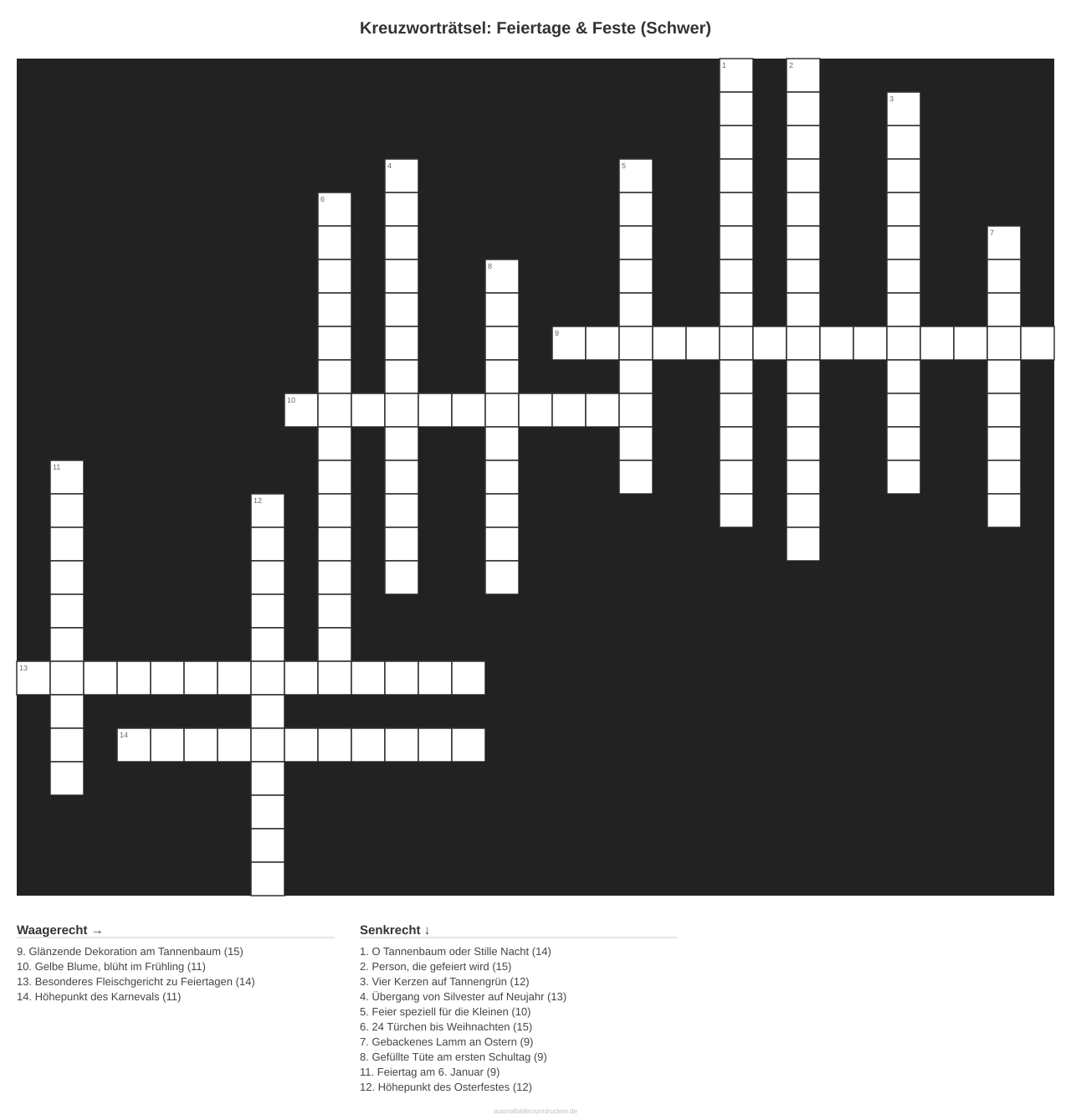 Kreuzworträtsel Kreuzworträtsel: Feiertage & Feste (Schwer) aus der Kategorie Feste - kostenlos ausdrucken