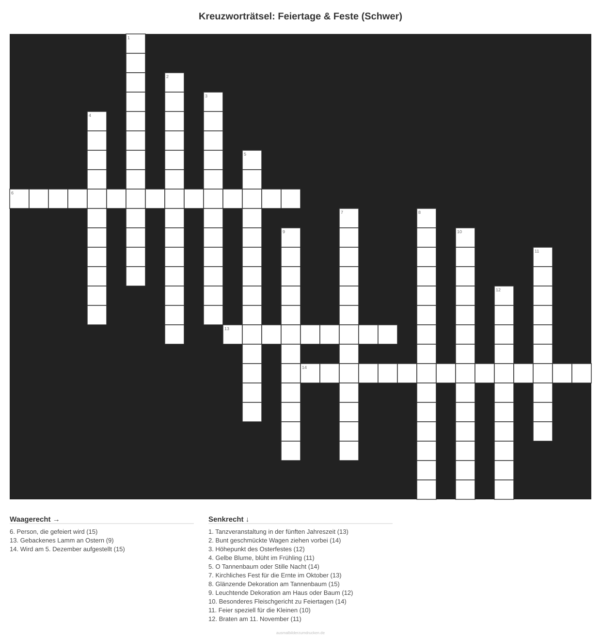 Kreuzworträtsel Kreuzworträtsel: Feiertage & Feste (Schwer) aus der Kategorie Feste - kostenlos ausdrucken