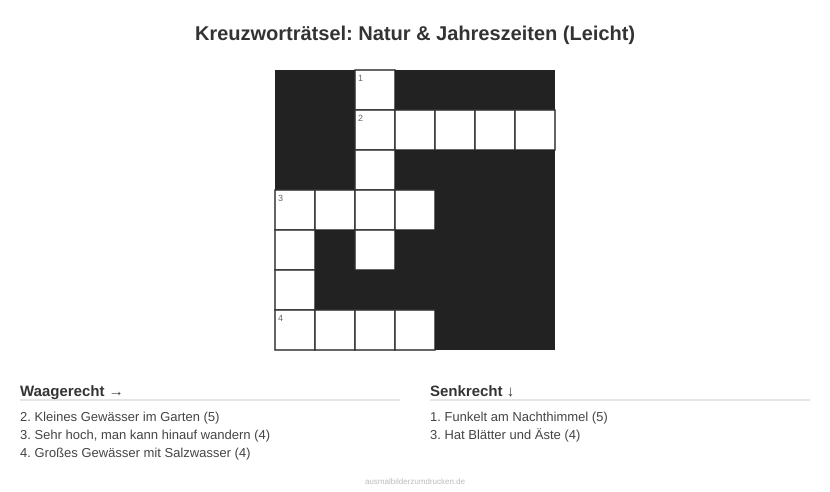 Kreuzworträtsel Kreuzworträtsel: Natur & Jahreszeiten (Leicht) aus der Kategorie Natur - kostenlos ausdrucken