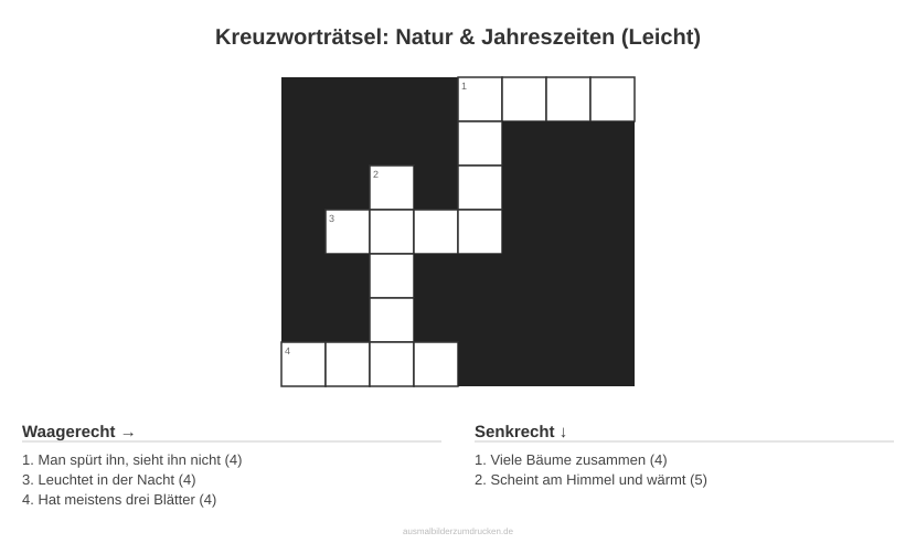 Kreuzworträtsel Kreuzworträtsel: Natur & Jahreszeiten (Leicht) aus der Kategorie Natur - kostenlos ausdrucken