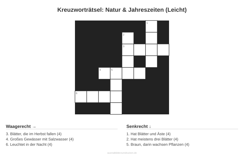 Kreuzworträtsel Kreuzworträtsel: Natur & Jahreszeiten (Leicht) aus der Kategorie Natur - kostenlos ausdrucken