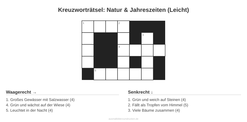 Kreuzworträtsel Kreuzworträtsel: Natur & Jahreszeiten (Leicht) aus der Kategorie Natur - kostenlos ausdrucken