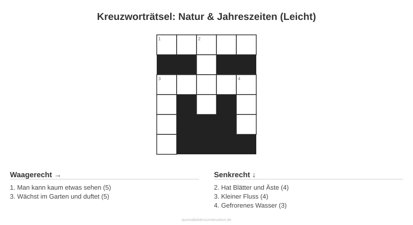 Kreuzworträtsel Kreuzworträtsel: Natur & Jahreszeiten (Leicht) aus der Kategorie Natur - kostenlos ausdrucken