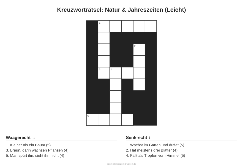 Kreuzworträtsel Kreuzworträtsel: Natur & Jahreszeiten (Leicht) aus der Kategorie Natur - kostenlos ausdrucken