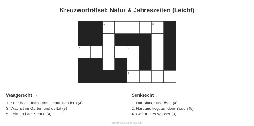 Kreuzworträtsel Kreuzworträtsel: Natur & Jahreszeiten (Leicht) aus der Kategorie Natur - kostenlos ausdrucken