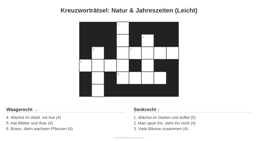 Kreuzworträtsel Kreuzworträtsel: Natur & Jahreszeiten (Leicht) aus der Kategorie Natur - kostenlos ausdrucken