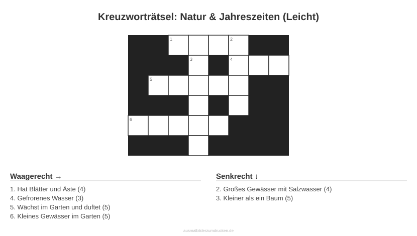 Kreuzworträtsel Kreuzworträtsel: Natur & Jahreszeiten (Leicht) aus der Kategorie Natur - kostenlos ausdrucken
