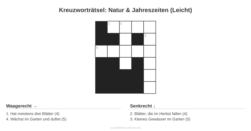 Kreuzworträtsel Kreuzworträtsel: Natur & Jahreszeiten (Leicht) aus der Kategorie Natur - kostenlos ausdrucken
