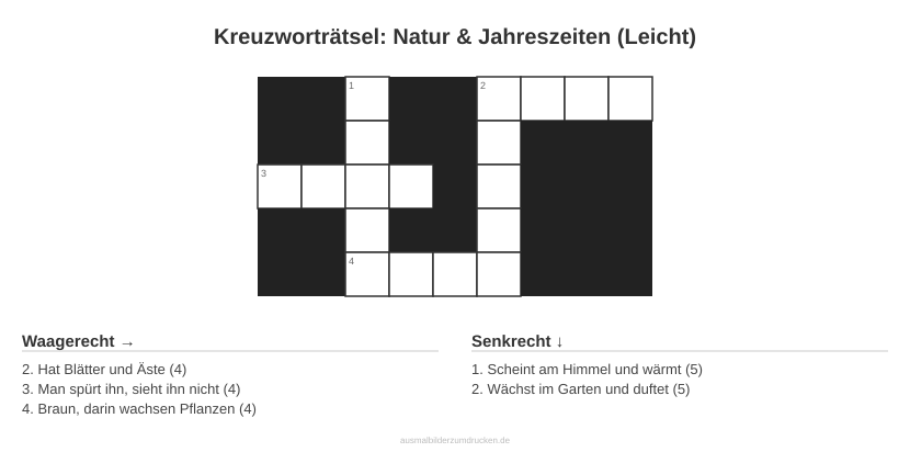 Kreuzworträtsel Kreuzworträtsel: Natur & Jahreszeiten (Leicht) aus der Kategorie Natur - kostenlos ausdrucken