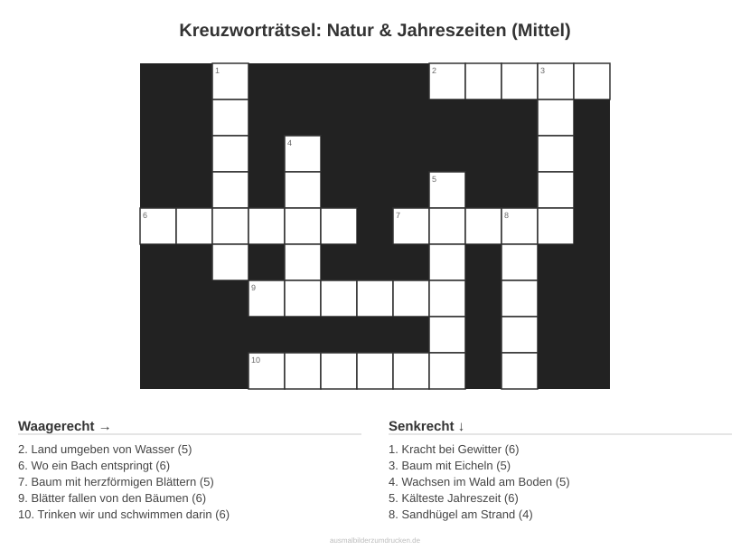 Kreuzworträtsel Kreuzworträtsel: Natur & Jahreszeiten (Mittel) aus der Kategorie Natur - kostenlos ausdrucken