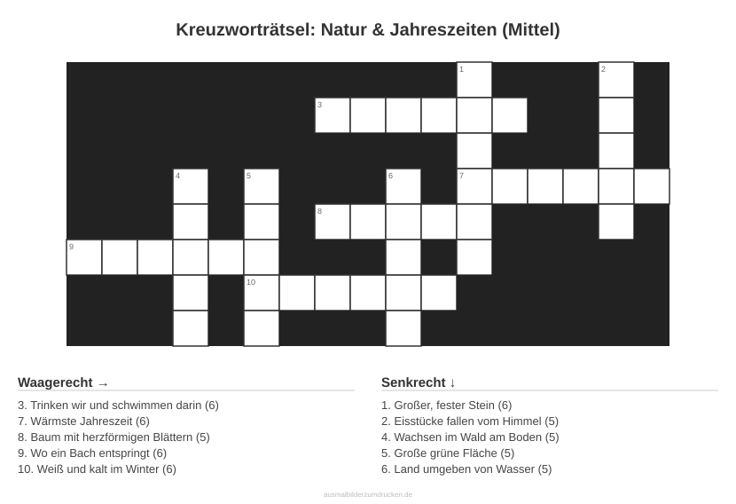 Kreuzworträtsel Kreuzworträtsel: Natur & Jahreszeiten (Mittel) aus der Kategorie Natur - kostenlos ausdrucken