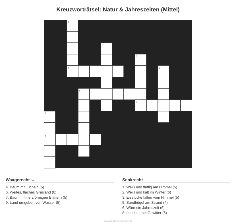 Kreuzworträtsel Kreuzworträtsel: Natur & Jahreszeiten (Mittel) aus der Kategorie Natur - kostenlos ausdrucken