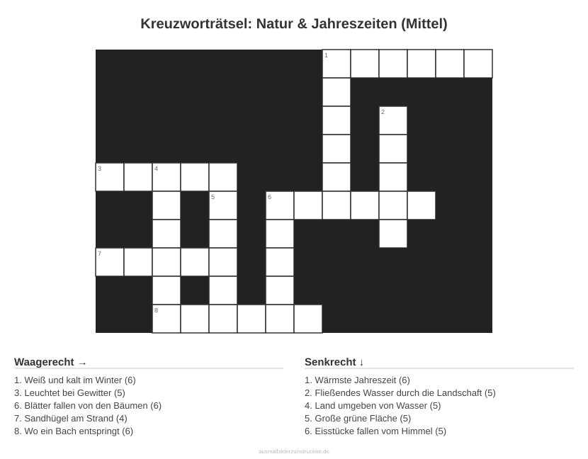 Kreuzworträtsel Kreuzworträtsel: Natur & Jahreszeiten (Mittel) aus der Kategorie Natur - kostenlos ausdrucken