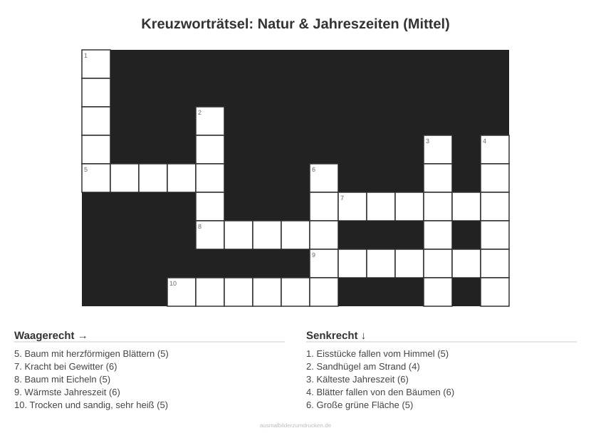 Kreuzworträtsel Kreuzworträtsel: Natur & Jahreszeiten (Mittel) aus der Kategorie Natur - kostenlos ausdrucken