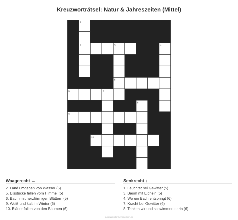 Kreuzworträtsel Kreuzworträtsel: Natur & Jahreszeiten (Mittel) aus der Kategorie Natur - kostenlos ausdrucken