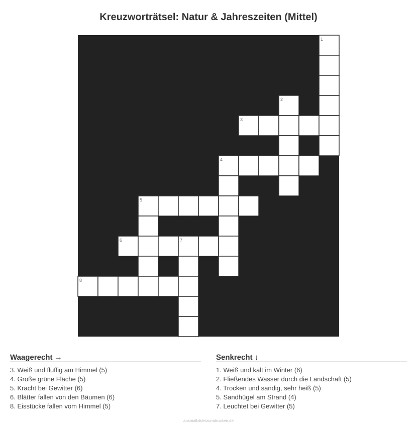 Kreuzworträtsel Kreuzworträtsel: Natur & Jahreszeiten (Mittel) aus der Kategorie Natur - kostenlos ausdrucken