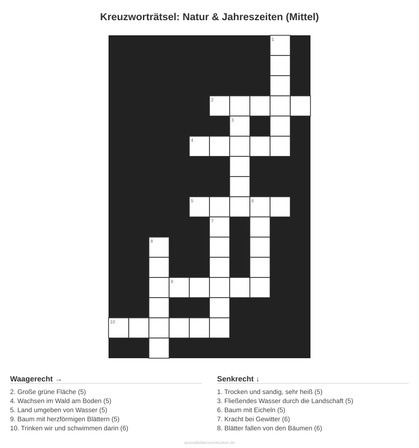 Kreuzworträtsel Kreuzworträtsel: Natur & Jahreszeiten (Mittel) aus der Kategorie Natur - kostenlos ausdrucken