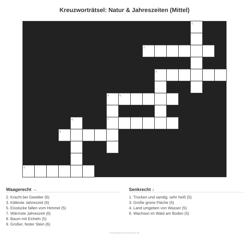 Kreuzworträtsel Kreuzworträtsel: Natur & Jahreszeiten (Mittel) aus der Kategorie Natur - kostenlos ausdrucken