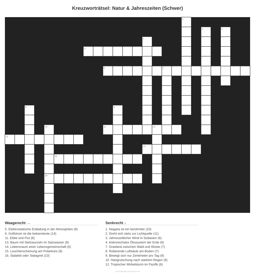 Kreuzworträtsel Kreuzworträtsel: Natur & Jahreszeiten (Schwer) aus der Kategorie Natur - kostenlos ausdrucken