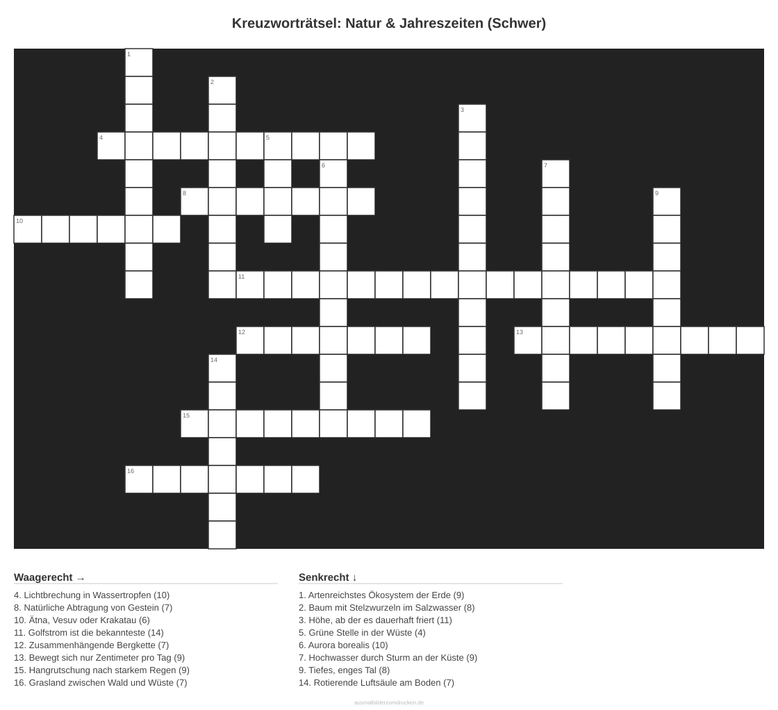 Kreuzworträtsel Kreuzworträtsel: Natur & Jahreszeiten (Schwer) aus der Kategorie Natur - kostenlos ausdrucken