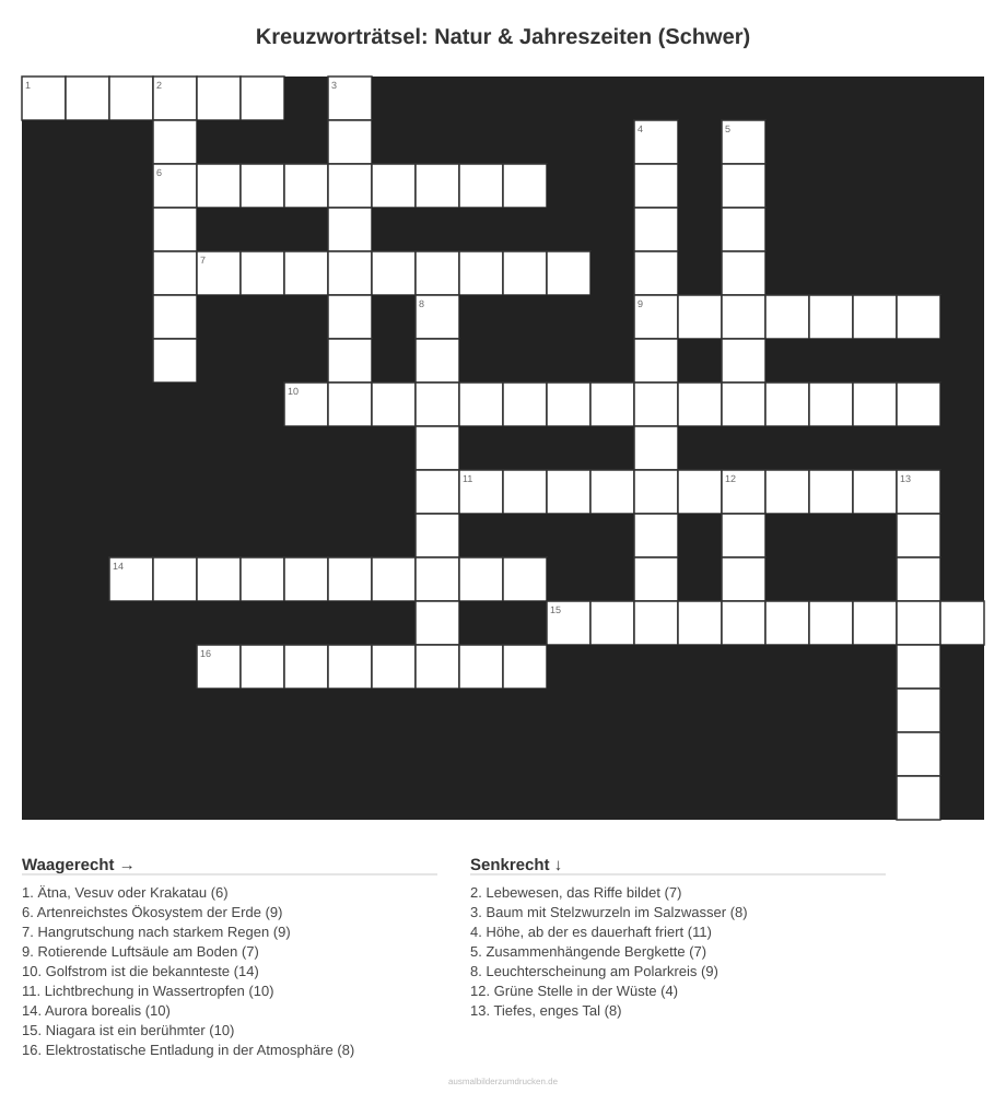 Kreuzworträtsel Kreuzworträtsel: Natur & Jahreszeiten (Schwer) aus der Kategorie Natur - kostenlos ausdrucken